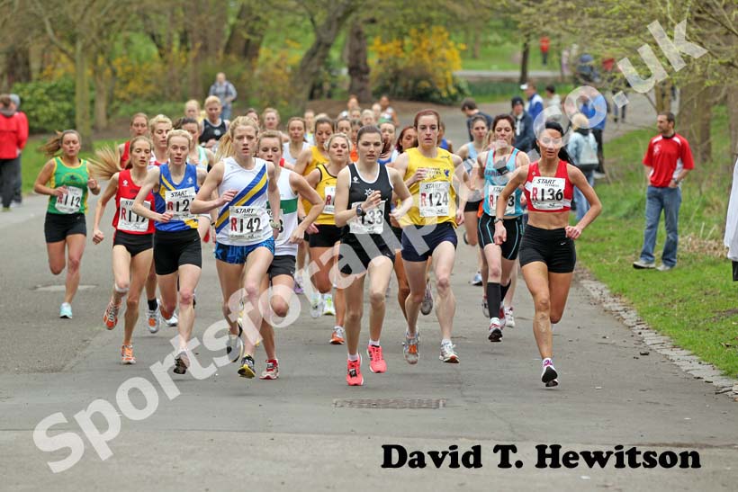 Soon after the start of the Womens Northern 6 Stage Road Relay, Sefton Park, Liverpool.